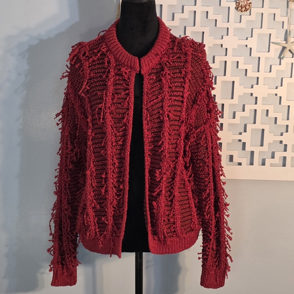 Hanna & Grace Fringe Red Cardigan Size Small